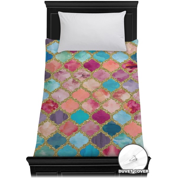 Custom Glitter Moroccan Watercolor Duvet Cover - Twin