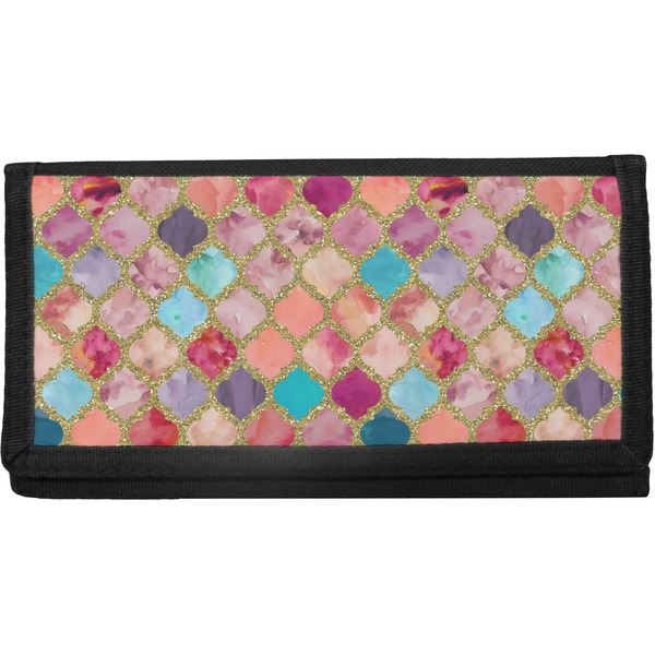 Custom Glitter Moroccan Watercolor Canvas Checkbook Cover