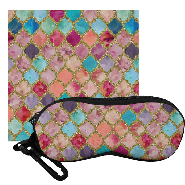 Custom Glitter Moroccan Watercolor Eyeglass Case & Cloth