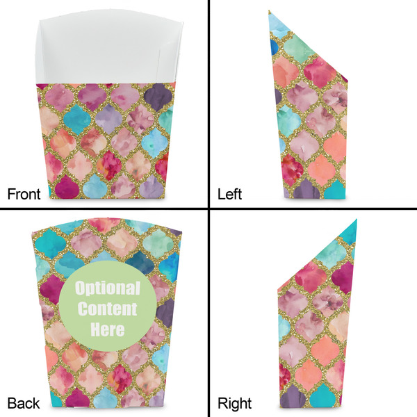 Glitter Moroccan Watercolor French Fry Favor Box - Front & Back View