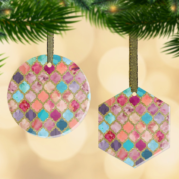 Custom Glitter Moroccan Watercolor Flat Glass Ornament