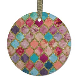 Glitter Moroccan Watercolor Flat Glass Ornament - Round