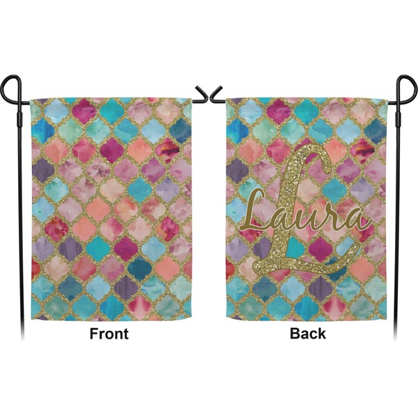 Glitter Moroccan Watercolor Garden Flag - Double Sided Front and Back