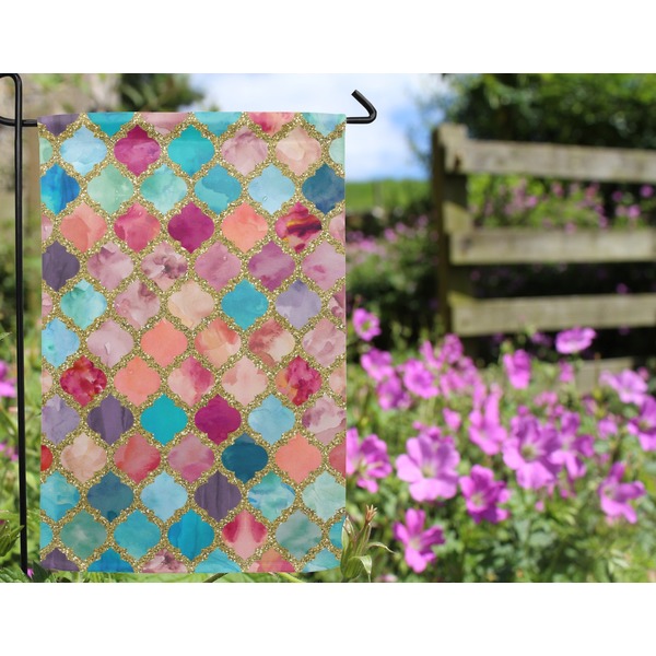 Glitter Moroccan Watercolor Garden Flag - Outside In Flowers