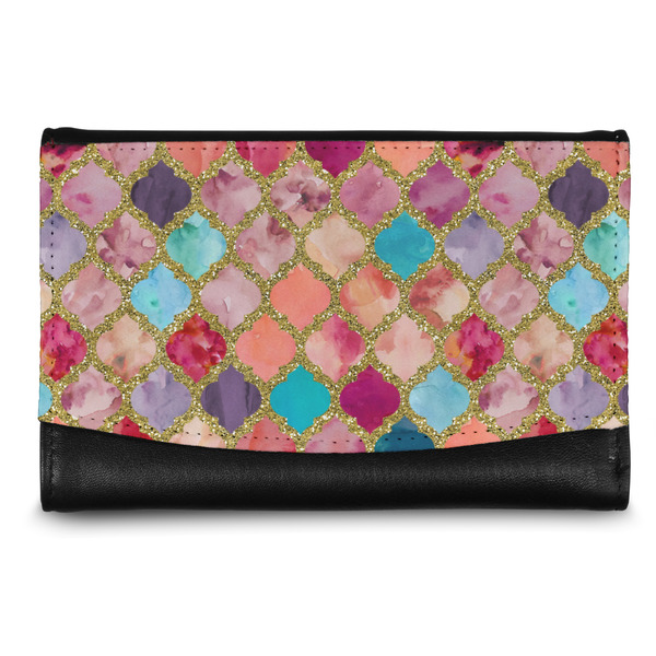 Custom Glitter Moroccan Watercolor Genuine Leather Women's Wallet - Small