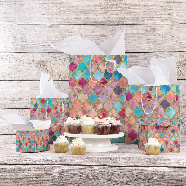 Glitter Moroccan Watercolor Gift Bags - In Context
