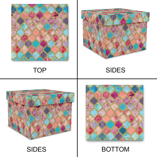 Glitter Moroccan Watercolor Gift Boxes with Lid - Canvas Wrapped - Large - Approval