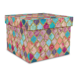 Glitter Moroccan Watercolor Gift Box with Lid - Canvas Wrapped - Large