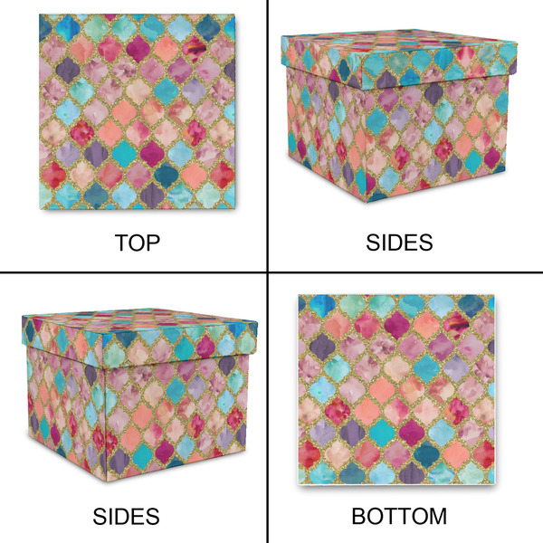 Glitter Moroccan Watercolor Gift Boxes with Lid - Canvas Wrapped - Medium - Approval