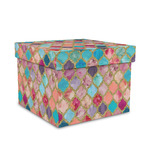 Glitter Moroccan Watercolor Gift Box with Lid - Canvas Wrapped - Medium