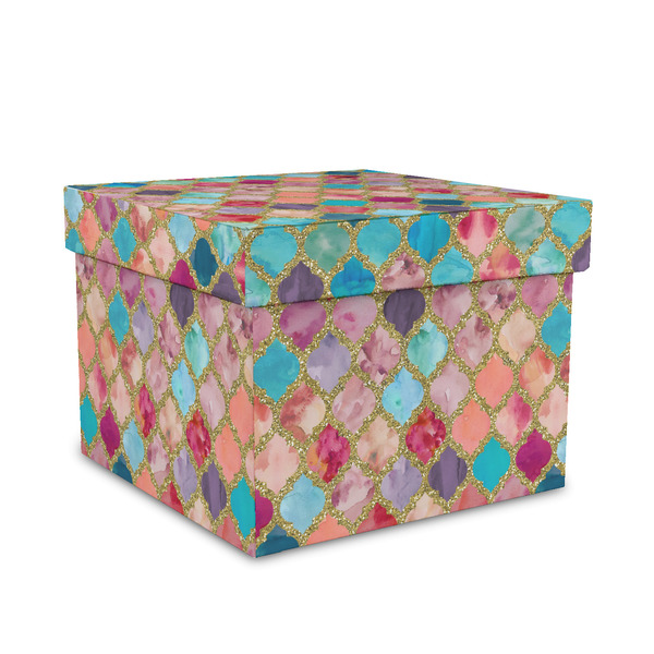 Custom Glitter Moroccan Watercolor Gift Box with Lid - Canvas Wrapped - Medium
