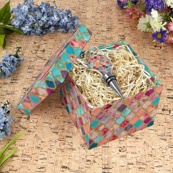 Glitter Moroccan Watercolor Gift Boxes with Lid - Canvas Wrapped - Medium - In Context