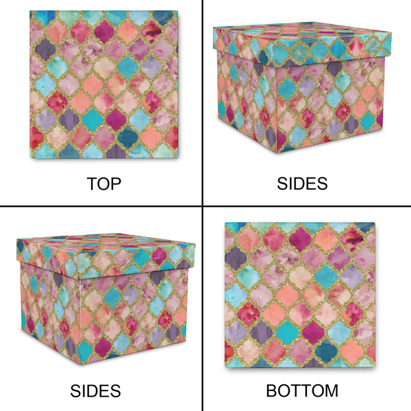 Glitter Moroccan Watercolor Gift Boxes with Lid - Canvas Wrapped - Small - Approval