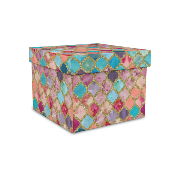 Custom Glitter Moroccan Watercolor Gift Box with Lid - Canvas Wrapped - Small