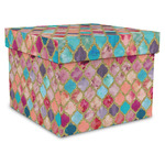 Glitter Moroccan Watercolor Gift Box with Lid - Canvas Wrapped - X-Large