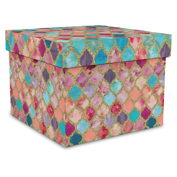 Custom Glitter Moroccan Watercolor Gift Box with Lid - Canvas Wrapped - X-Large