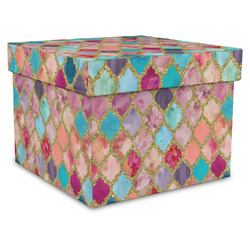 Glitter Moroccan Watercolor Gift Box with Lid - Canvas Wrapped - XX-Large