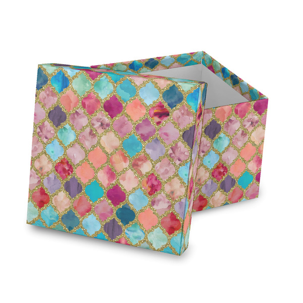Custom Glitter Moroccan Watercolor Gift Box with Lid - Canvas Wrapped