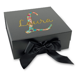 Glitter Moroccan Watercolor Gift Box with Magnetic Lid - Black