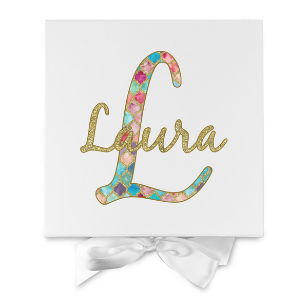 Glitter Moroccan Watercolor Gift Boxes with Magnetic Lid - White - Approval