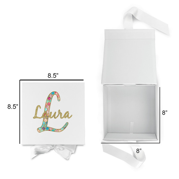 Glitter Moroccan Watercolor Gift Boxes with Magnetic Lid - White - Open & Closed