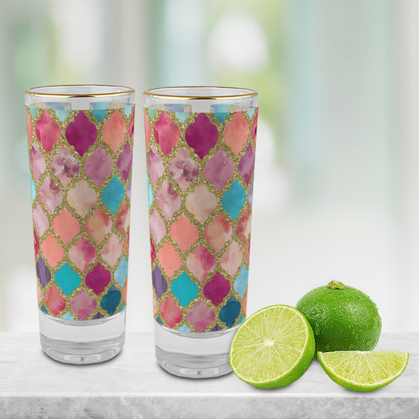 Glitter Moroccan Watercolor Glass Shot Glass - 2 oz - LIFESTYLE