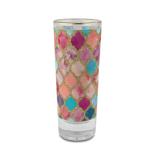 Custom Glitter Moroccan Watercolor 2 oz Shot Glass -  Glass with Gold Rim - Set of 4