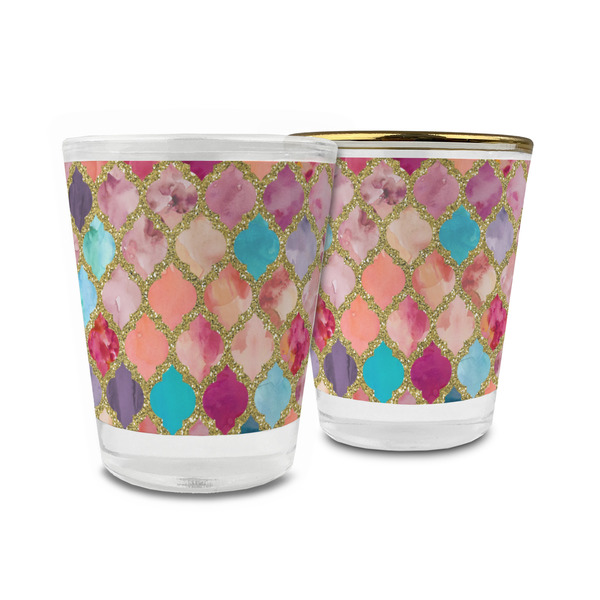 Custom Glitter Moroccan Watercolor Glass Shot Glass - 1.5 oz