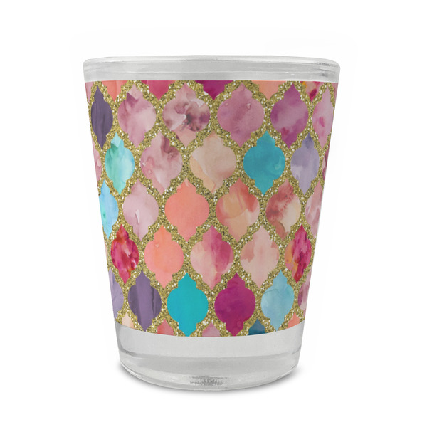Custom Glitter Moroccan Watercolor Glass Shot Glass - 1.5 oz - Set of 4