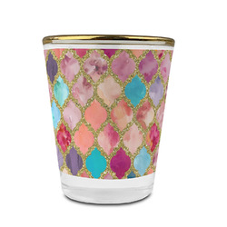 Glitter Moroccan Watercolor Glass Shot Glass - 1.5 oz - with Gold Rim - Set of 4
