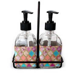 Glitter Moroccan Watercolor Glass Soap & Lotion Bottle Set