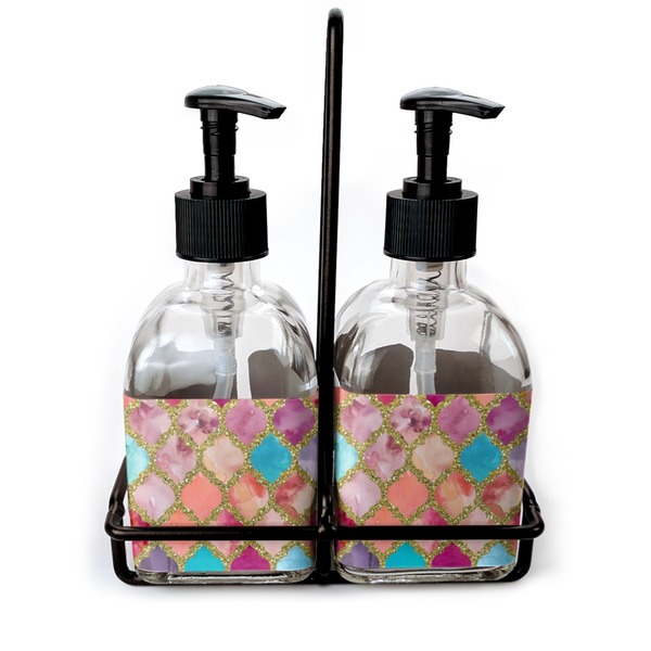 Custom Glitter Moroccan Watercolor Glass Soap & Lotion Bottle Set