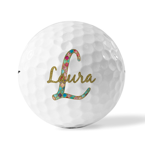 Glitter Moroccan Watercolor Golf Balls - Titleist - Set of 3 - FRONT