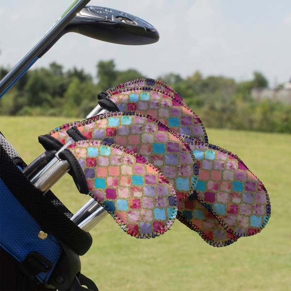 Custom Glitter Moroccan Watercolor Golf Club Iron Cover - Set of 9