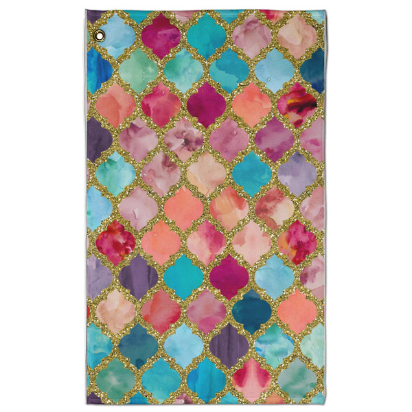 Custom Glitter Moroccan Watercolor Golf Towel - Poly-Cotton Blend