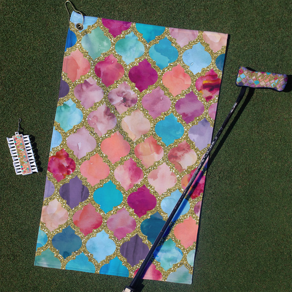 Custom Glitter Moroccan Watercolor Golf Towel Gift Set