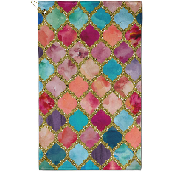 Custom Glitter Moroccan Watercolor Golf Towel - Poly-Cotton Blend - Small