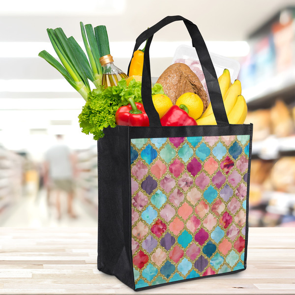 Glitter Moroccan Watercolor Grocery Bag - LIFESTYLE