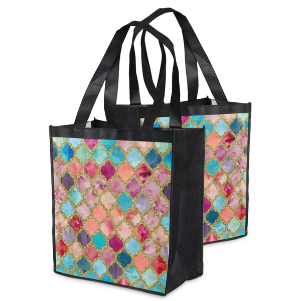 Glitter Moroccan Watercolor Grocery Bag - MAIN