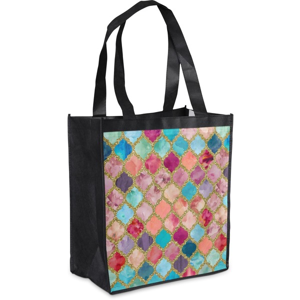 Custom Glitter Moroccan Watercolor Grocery Bag