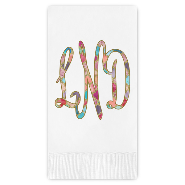 Custom Glitter Moroccan Watercolor Guest Paper Towels - Full Color