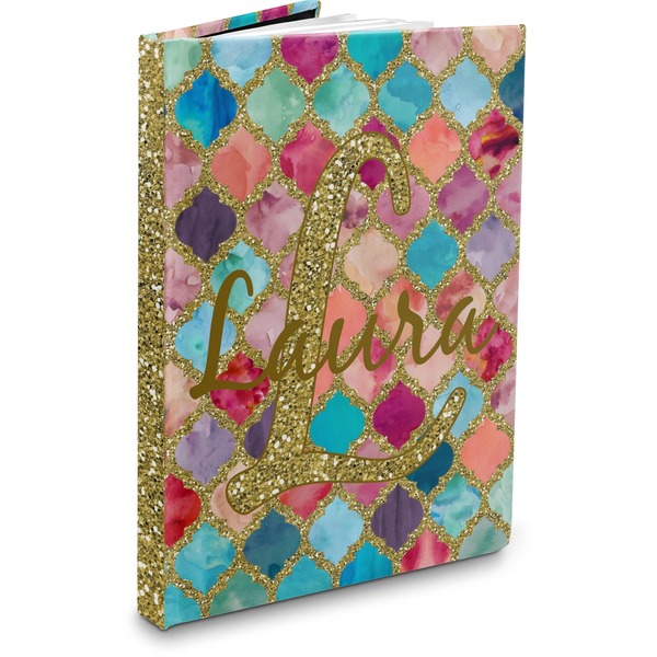 Custom Glitter Moroccan Watercolor Hardbound Journal - 7.25" x 10"