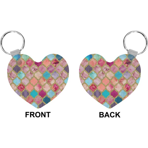 Glitter Moroccan Watercolor Heart Keychain (Front + Back)