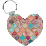 Glitter Moroccan Watercolor Heart Plastic Keychain