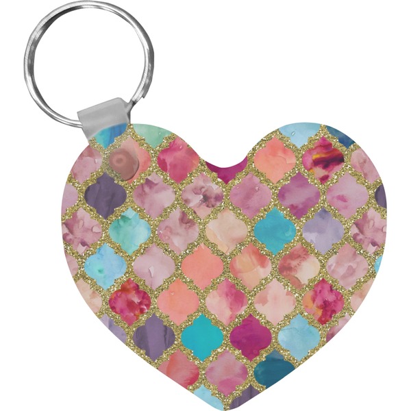 Custom Glitter Moroccan Watercolor Heart Plastic Keychain