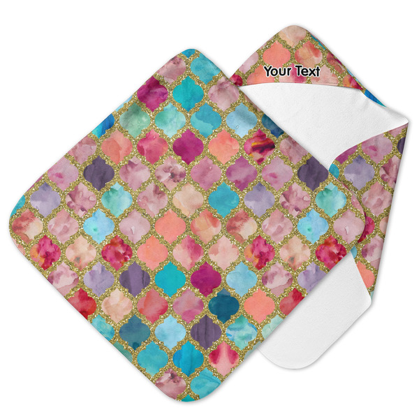 Custom Glitter Moroccan Watercolor Hooded Baby Towel
