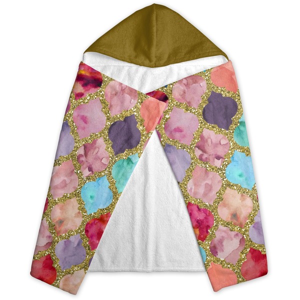 Glitter Moroccan Watercolor Hooded Towel - Folded