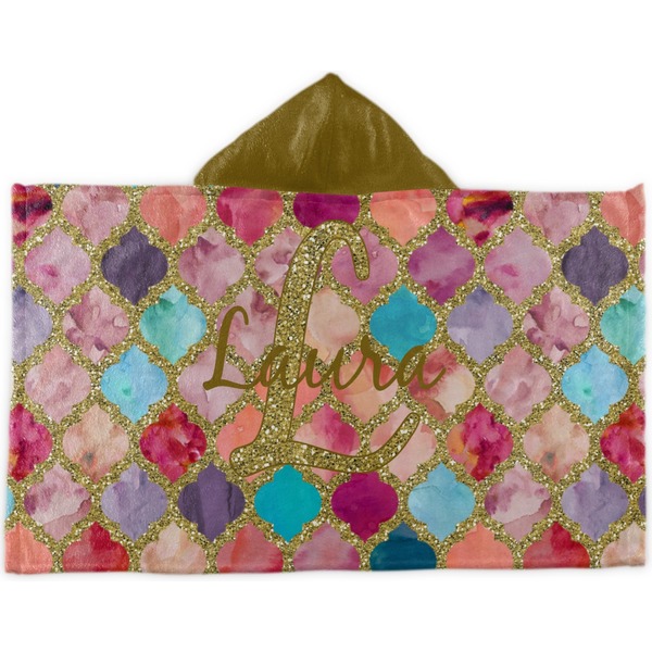 Custom Glitter Moroccan Watercolor Kids Hooded Towel