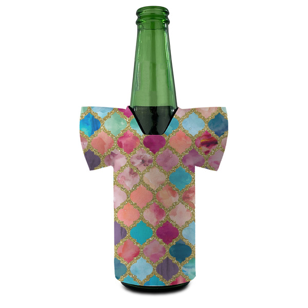 Glitter Moroccan Watercolor Jersey Bottle Cooler - Set of 4 - FRONT (on bottle)