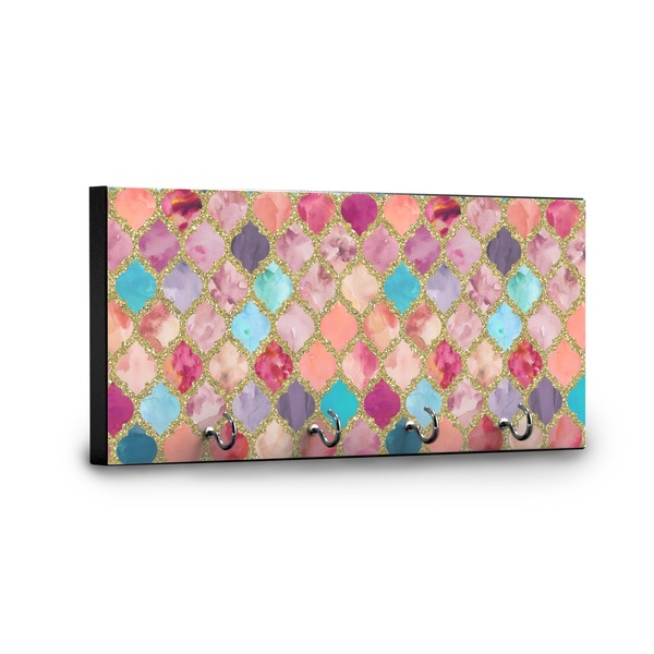 Glitter Moroccan Watercolor Key Hanger - Front View with Hooks